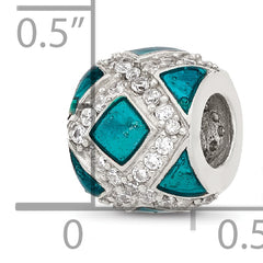 Sterling Silver Reflections CZ Teal Enameled Fancy Bead