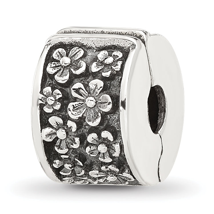 Sterling Silver Reflections Antiqued Floral Clip Bead