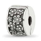 Sterling Silver Reflections Antiqued Floral Clip Bead