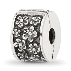 Sterling Silver Reflections Antiqued Floral Clip Bead
