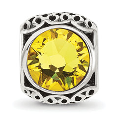 Sterling Silver Reflections Antiqued Yellow Crystal Bead