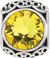 Sterling Silver Reflections Antiqued Yellow Crystal Bead