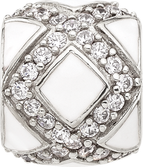 Sterling Silver Reflections White Enamel and CZ Fancy Bead