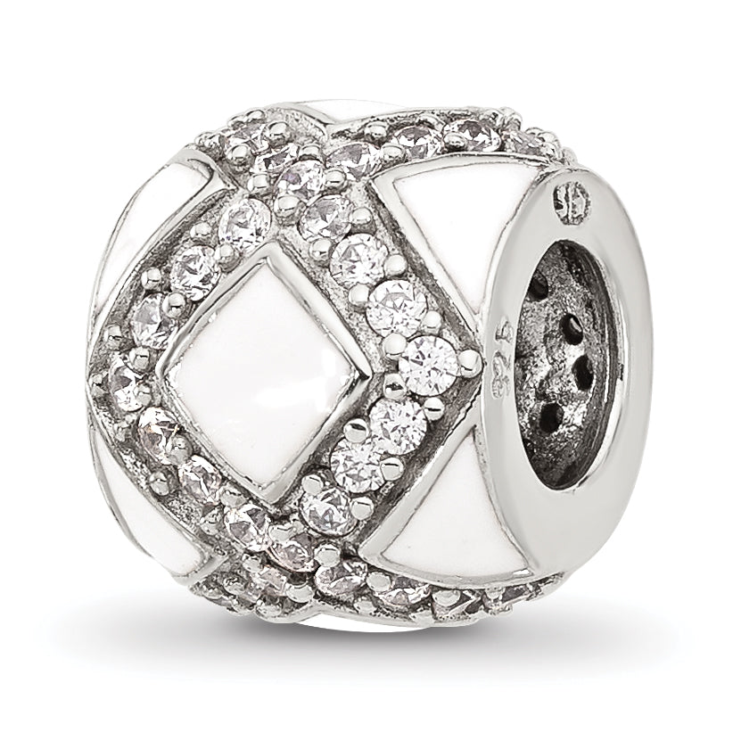 Sterling Silver Reflections White Enamel and CZ Fancy Bead