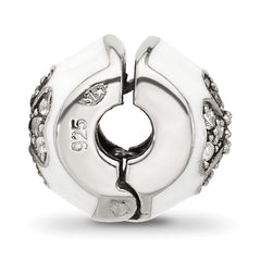 Sterling Silver Reflections White Enamel and CZ Floral Clip Bead