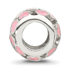 Sterling Silver Reflections Polished Pink Enameled Hearts Bead
