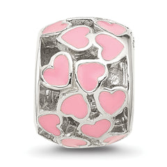 Sterling Silver Reflections Polished Pink Enameled Hearts Bead