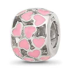 Sterling Silver Reflections Polished Pink Enameled Hearts Bead