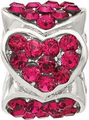 Sterling Silver Reflections Red Crystal Hearts Bead