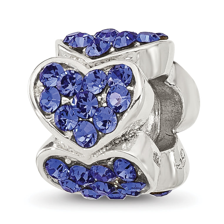 Sterling Silver Reflections Blue Crystal Hearts Bead