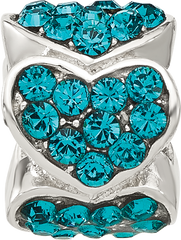 Sterling Silver Reflections Teal Crystal Hearts Bead