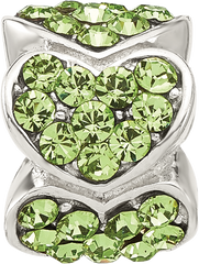 Sterling Silver Reflections Green Crystal Hearts Bead