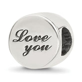 Sterling Silver Reflections Polished Antiqued Love You Circle Bead