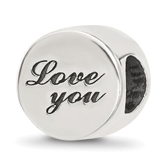 Sterling Silver Reflections Polished Antiqued Love You Circle Bead