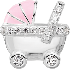Sterling Silver Reflections Rh-plated Pink Enamel & CZ Stroller Bead