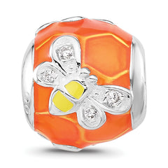 Sterling Silver Reflections Rhodium-plated Enameled CZ Bee Bead
