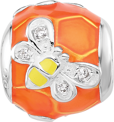 Sterling Silver Reflections Rhodium-plated Enameled CZ Bee Bead