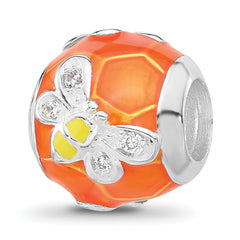 Sterling Silver Reflections Rhodium-plated Enameled CZ Bee Bead