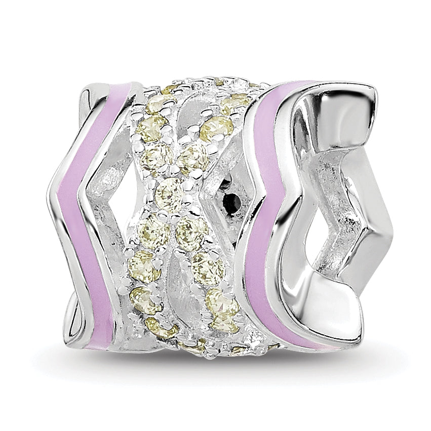 Sterling Silver Reflections Rh-plated Purple Enamel & Yellow CZ Bead