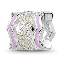 Sterling Silver Reflections Rh-plated Purple Enamel & Yellow CZ Bead