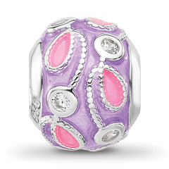 Sterling Silver Reflections RH-plated Purple Enameled and CZ Bead