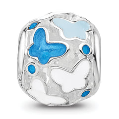 Sterling Silver Relfections Rh-plated Blue Enameled Butterflies Bead