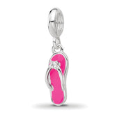 Sterling Silver Reflections Rh-plated Enameled CZ Flip Flop Dangle Bead