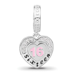 Sterling Silver Reflections Rh-plated Enameled & CZ 16 Dangle Bead