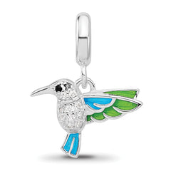 SS Reflections Rh-plated Enamel & CZ Black Spinel Hummingbird Bead