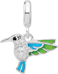 SS Reflections Rh-plated Enamel & CZ Black Spinel Hummingbird Bead