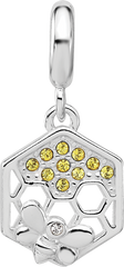 SS Reflections Rh-plated CZ Bee with Honeycomb Dangle Bead