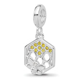 SS Reflections Rh-plated CZ Bee with Honeycomb Dangle Bead