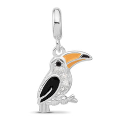 Sterling Silver Reflections Rh-plated Enamel & CZ Toucan Dangle Bead