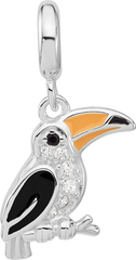 Sterling Silver Reflections Rh-plated Enamel & CZ Toucan Dangle Bead