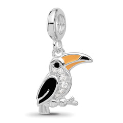 Sterling Silver Reflections Rh-plated Enamel & CZ Toucan Dangle Bead