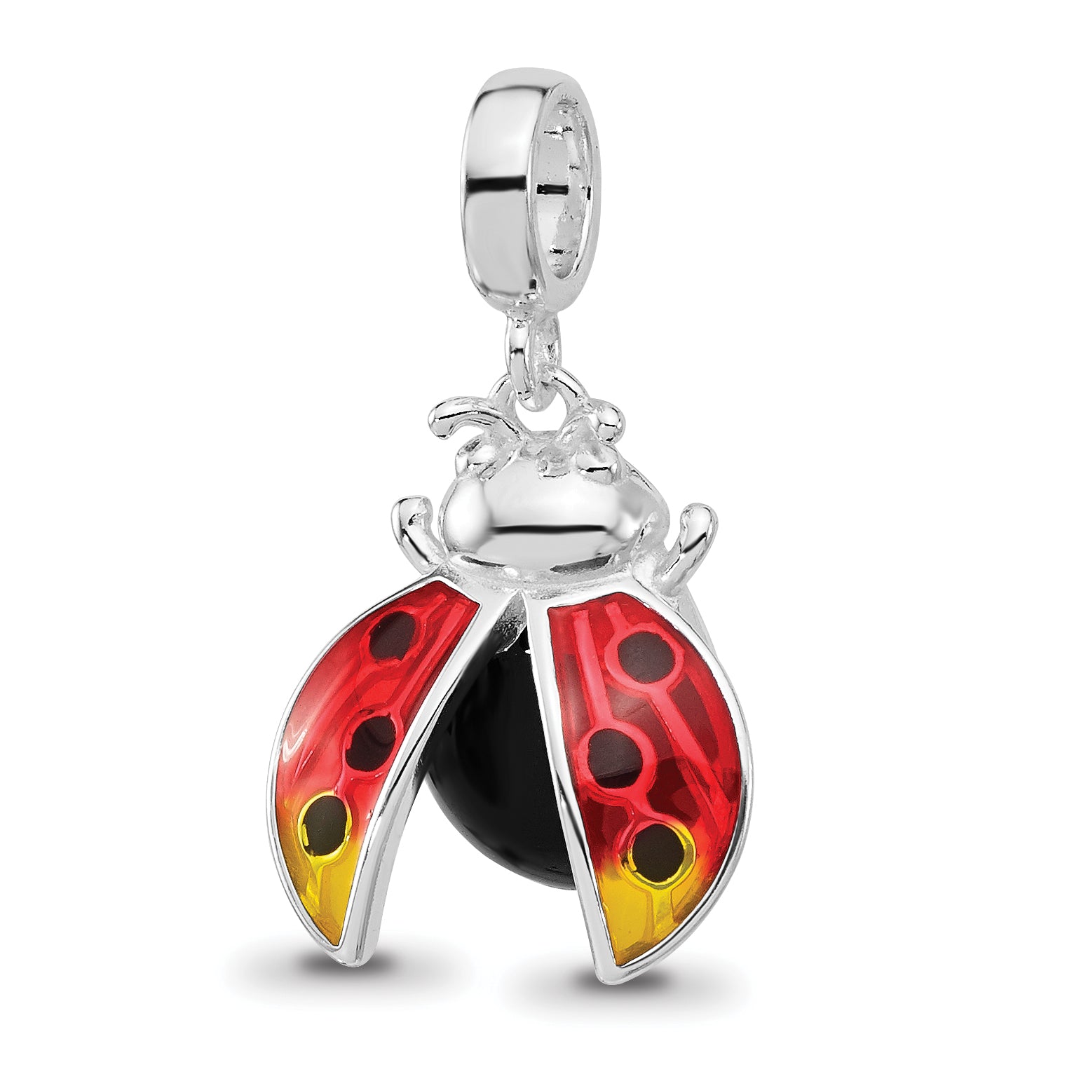 Sterling Silver Reflections Rh-plated Enameled Ladybug Dangle Bead