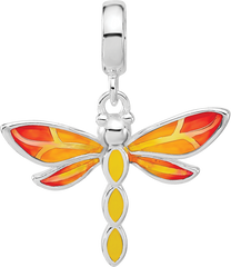 Sterling Silver Reflections Rh-plated Enamel Dragonfly Dangle Bead