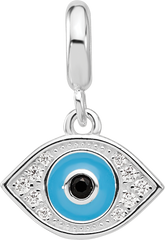 Sterling Silver Reflections Rh-plated Enamel & CZ Eye Dangle Bead