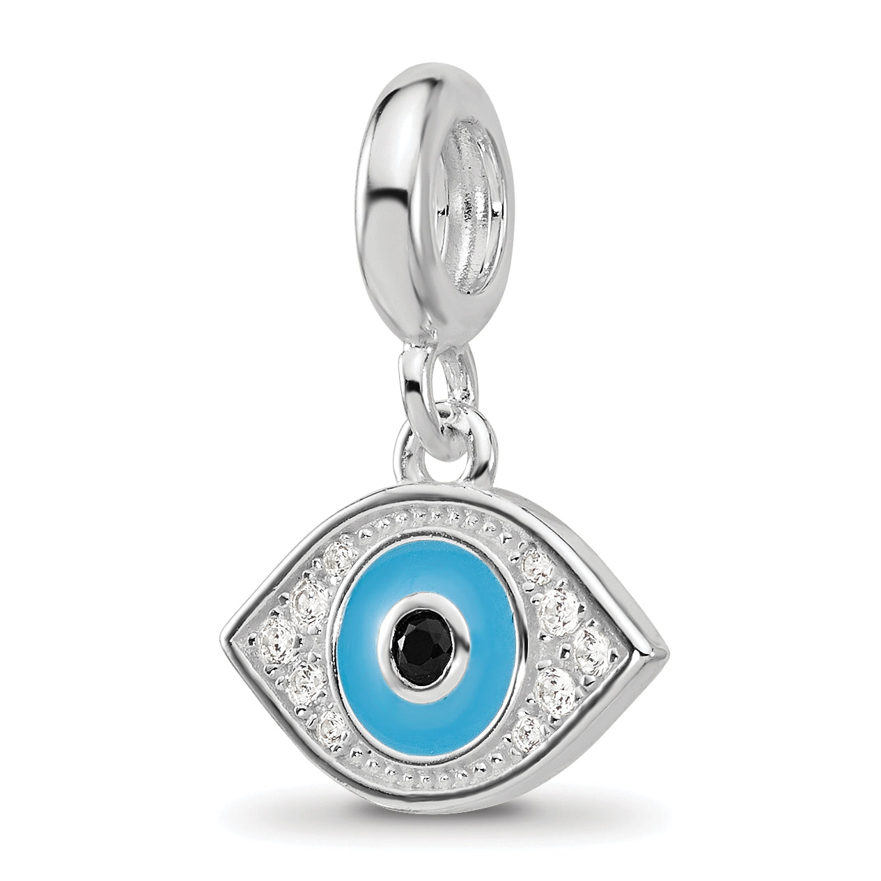 Sterling Silver Reflections Rh-plated Enamel & CZ Eye Dangle Bead