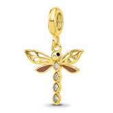 Sterling Silver Reflections Gold-plated CZ and Enamel Dragonfly Dangle Bead