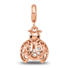 Sterling Silver Reflections Rose Gold-plated CZ Lady Bug Dangle Bead