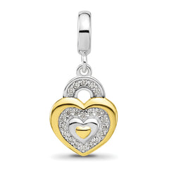 Sterling Silver Reflections Rh-plated Gold-plated CZ Heart Dangle Bead