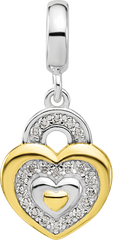Sterling Silver Reflections Rh-plated Gold-plated CZ Heart Dangle Bead