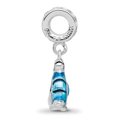 SS Reflections Rhodium-plated Crystal Blue Enamel Snail Dngle Bead