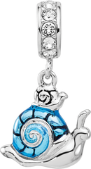 SS Reflections Rhodium-plated Crystal Blue Enamel Snail Dngle Bead