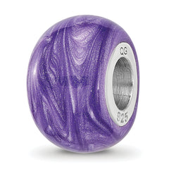Sterling Silver Reflections Rhodium-plated Shimmer Purple Enameled Bead