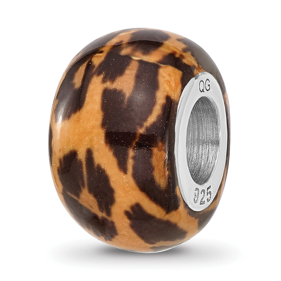 Sterling Silver Reflections Rhodium-plated Leopard Foil Enamel Overlay Bead