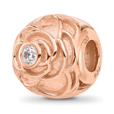 Sterling Silver Reflections Rose Gold-plated CZ Floral Rose Bead