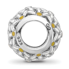 Sterling Silver Reflections Rhodium-plated Enameled Daisys Bead