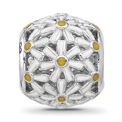 Sterling Silver Reflections Rhodium-plated Enameled Daisys Bead